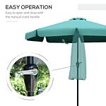 Outsunny 2.66m Garden Parasol Umbrella, Outdoor Market Table Umbrella, Outdoor Sun Shade With Ruffles, 8 Sturdy Ribs, Green