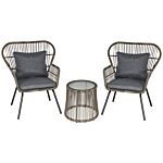 Outsunny 2 Seater Outdoor Patio Bistro Set, Wicker Rattan Furniture 2 Chairs 1 Coffee Table With Metal Legs For Garden, Backyard, Deck, Grey