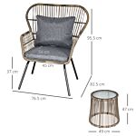 Outsunny 2 Seater Outdoor Patio Bistro Set, Wicker Rattan Furniture 2 Chairs 1 Coffee Table With Metal Legs For Garden, Backyard, Deck, Grey
