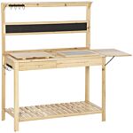 Outsunny Potting Bench Table, Garden Work Bench, Workstation With Metal Sieve Screen, Chalkboard, Hidden Sink, Drawer For Patio, Courtyards, Balcony