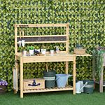 Outsunny Potting Bench Table, Garden Work Bench, Workstation With Metal Sieve Screen, Chalkboard, Hidden Sink, Drawer For Patio, Courtyards, Balcony