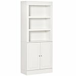 Homcom Kitchen Cupboard With 6-tier Shelving, Freestanding Storage Cabinet, Larder Pantry, Sideboard With 3 Open Compartments And Double-door, White