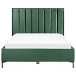 Bed Frame Green Velvet Eu King Size 5ft3 With Ottoman Storage Padded Headboard Black Metal Legs Beliani