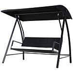 Outsunny 3-seater Swing Chair New Outdoor Garden Rattan Swinging Hammock Seater Bench Bed Lounger - Black