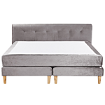 Divan Bed Grey Velvet Upholstery Eu Super King Size 6ft Continental With Mattress Headboard Box Springs Beliani