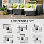 Outsunny 7-seater Pe Rattan Sofa Set Garden Wicker Furniture Set W/ Corner Sofa Set, Cushion, Cushion Cover And Tempered Glass Table, Brown