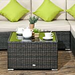 Outsunny 7-seater Pe Rattan Sofa Set Garden Wicker Furniture Set W/ Corner Sofa Set, Cushion, Cushion Cover And Tempered Glass Table, Brown