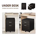 Vinsetto 2-drawer Mobile File Cabinet,locking Office Filing Cabinet With 5 Wheels, Rolling Storage Hanging Legal Letter Files Cupboard, Black