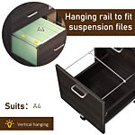 Vinsetto 2-drawer Mobile File Cabinet,locking Office Filing Cabinet With 5 Wheels, Rolling Storage Hanging Legal Letter Files Cupboard, Black