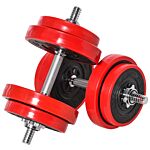 Homcom 20kgs Two-in-one Dumbbell & Barbell Adjustable Set Strength Muscle Exercise Fitness Plate Bar Clamp Rod Home Gym Sports Area