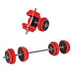 Homcom 20kgs Two-in-one Dumbbell & Barbell Adjustable Set Strength Muscle Exercise Fitness Plate Bar Clamp Rod Home Gym Sports Area