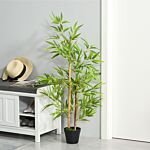 Outsunny Artificial Tree, Set Of 2 Artificial Bamboo Trees Decorative Plant With Nursery Pot For Indoor Outdoor Décor, 120cm