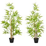 Outsunny Artificial Tree, Set Of 2 Artificial Bamboo Trees Decorative Plant With Nursery Pot For Indoor Outdoor Décor, 120cm