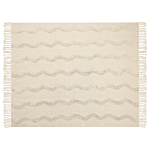 Blanket Beige Cotton 125 X 150 Cm Geometric Pattern Knitted Throw Boho Style Living Room Bedroom Accent Piece Beliani