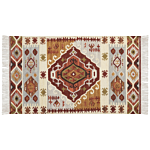 Kilim Area Rug Multicolour Wool And Cotton 80 X 150 Cm Handmade Woven Boho Patchwork Pattern With Tassels Beliani