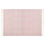 Rug Pink White Wool Polyester 160 X 230 Cm Geometric Pattern Tassels Boho Modern Beliani