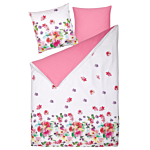 Duvet Cover And Pillowcase Set White And Pink 155 X 220 Cm Cotton Flower Print Modern Bedroom Beliani