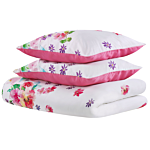 Duvet Cover And Pillowcase Set White And Pink 155 X 220 Cm Cotton Flower Print Modern Bedroom Beliani