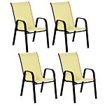 Outsunny Set Of 4 Garden Dining Chair Set Stackable Outdoor Patio Furniture Set With High Back And Armrest, Beige