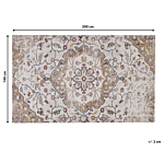 Area Rug Beige And Brown Polyester And Cotton 140 X 200 Cm Handwoven Printed Floral Distressed Oriental Pattern Beliani