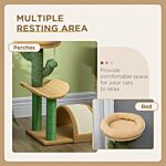 Pawhut 72cm Cat Tree, Kitty Activity Center, Wooden Cat Climbing Toy, Cat Tower With Bed Ball Toy Sisal Scratching Post Curved Pad, Yellow