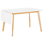 Dining Table White 120/155 X 80 Cm Extending Drop Leaf Wooden Legs Scandinavian Minimalistic Beliani