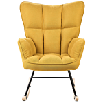 Rocking Chair Yellow Polyester Fabric Upholstery Wooden Legs Skates Modern Biscuit Tufting Beliani