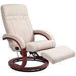 Homcom Swivel Recliner Chair With Extended Footrest, Manual Reclining Armchair With Wood Base For Living Room, Bedroom, Beige