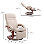 Homcom Swivel Recliner Chair With Extended Footrest, Manual Reclining Armchair With Wood Base For Living Room, Bedroom, Beige