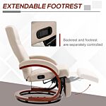 Homcom Swivel Recliner Chair With Extended Footrest, Manual Reclining Armchair With Wood Base For Living Room, Bedroom, Beige