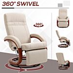 Homcom Swivel Recliner Chair With Extended Footrest, Manual Reclining Armchair With Wood Base For Living Room, Bedroom, Beige