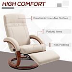 Homcom Swivel Recliner Chair With Extended Footrest, Manual Reclining Armchair With Wood Base For Living Room, Bedroom, Beige