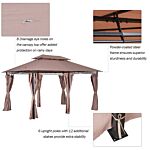 Outsunny 4m X 3(m) Metal Gazebo Canopy Party Tent Garden Pavillion Patio Shelter Pavilion With Curtains Sidewalls Brown