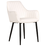 Set Of 2 Dining Chairs Off-white Velvet Armrests Black Metal Legs Retro Glam Beliani