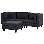 Modular Sofa With Ottoman Black Fabric Upholstered 3 Seater With Ottoman Cushioned Backrest Modern Living Room Couch Beliani