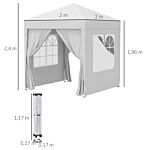 Outsunny 2 X2m Pop Up Gazebo Canopy Party Tent Wedding Awning W/ Free Carrying Case White + Removable 2 Walls 2 Windows-white