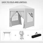 Outsunny 2 X2m Pop Up Gazebo Canopy Party Tent Wedding Awning W/ Free Carrying Case White + Removable 2 Walls 2 Windows-white