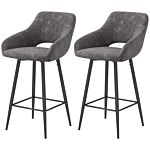 Homcom Set Of Two Velvet-feel Bar Stools - Grey