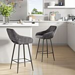 Homcom Set Of Two Velvet-feel Bar Stools - Grey