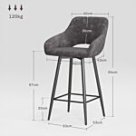 Homcom Set Of Two Velvet-feel Bar Stools - Grey