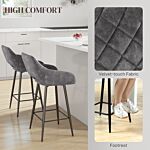 Homcom Set Of Two Velvet-feel Bar Stools - Grey