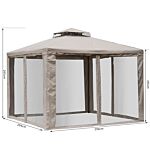 Outsunny Outdoor Garden Gazebo Tent, 2-tier Roof W/netting, 295l X 295w X 263hcm-taupe