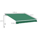 Outsunny Garden Patio Manual Retractable Awning Canopy Sun Shade Shelter 4m X 3m-green