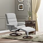 Homcom Recliner Chair Ottoman Set 360° Swivel Sofa Stool Modern Soft Thick Padding Wood Base Grey