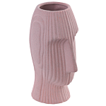 Flower Vase Pink Stoneware 25 Cm Decorative Table Accessory Face-shaped Minimalist Beliani