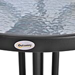 Outsunny Φ60×70h Cm Round Metal Table, Garden Table Tempered Glass-black