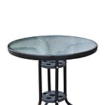 Outsunny Φ60×70h Cm Round Metal Table, Garden Table Tempered Glass-black