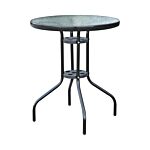 Outsunny Φ60×70h Cm Round Metal Table, Garden Table Tempered Glass-black