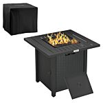 Outsunny Rattan-style Propane Gas Fire Pit Table With 50,000 Btu Burner, Square Smokeless Firepit Patio Heater With Thermocouple, Waterproof Cover