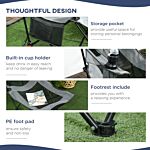 Outsunny Foldable Reclining Garden Chairs With Footrest And Adjustable Backrest, Portable Camping Chair With Headrest, Cup Holder And Carry Bag, Grey